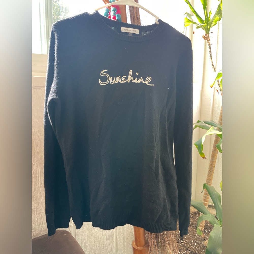 Black Large New, no tags, Sunshine Embroidered Crew Neck Cashmere Sweater